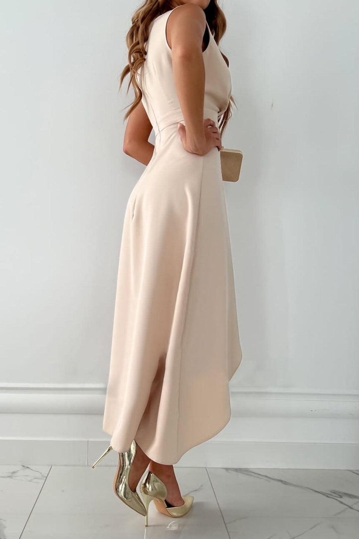 Women's Sleeveless Asymmetric Midi Wedding Guest Dress