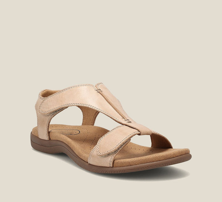 Dame sandal med T-rem, justerbare velcroremme og formet fodseng