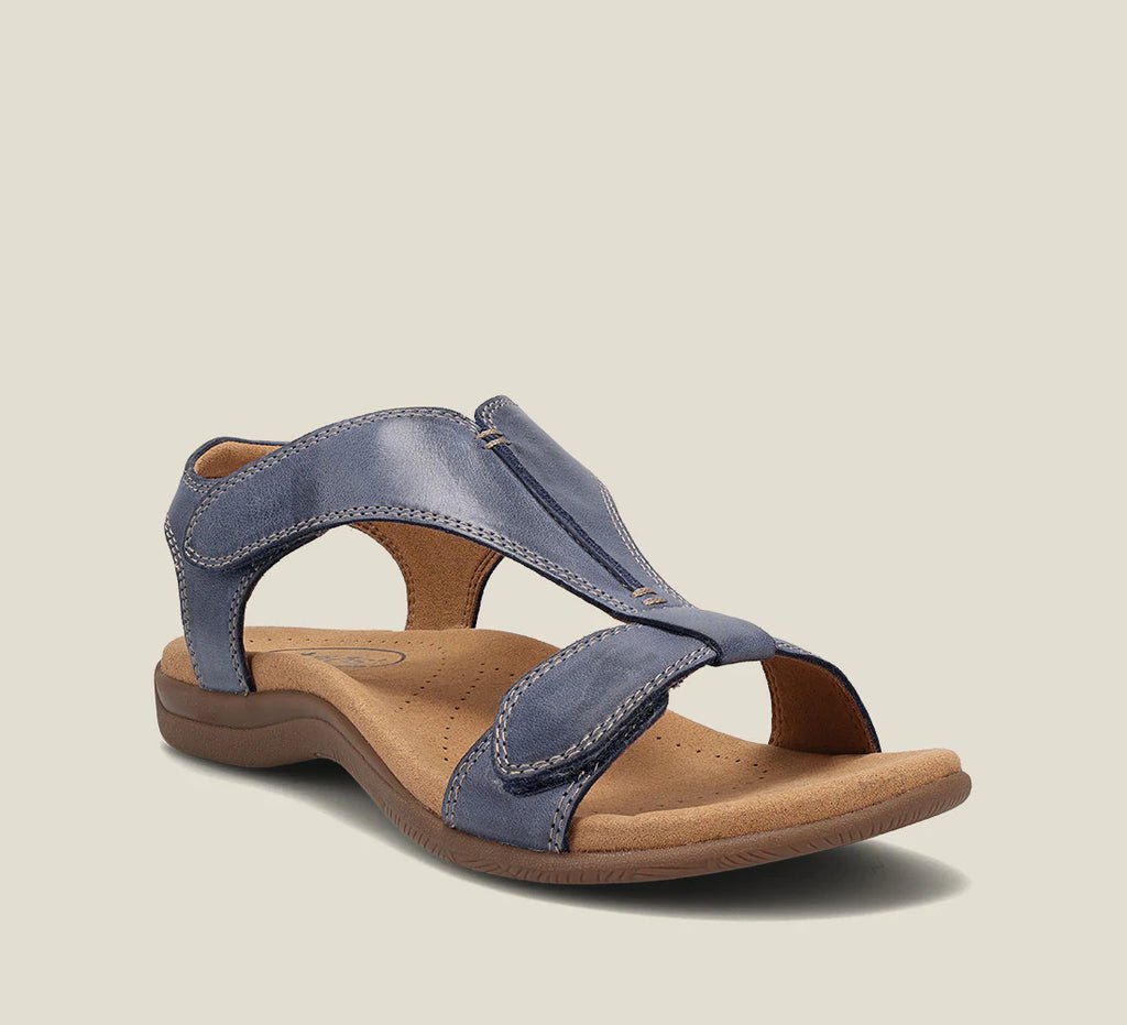 Dame sandal med T-rem, justerbare velcroremme og formet fodseng