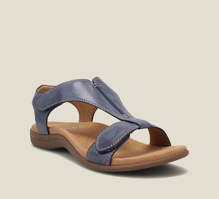 Dame sandal med T-rem, justerbare velcroremme og formet fodseng