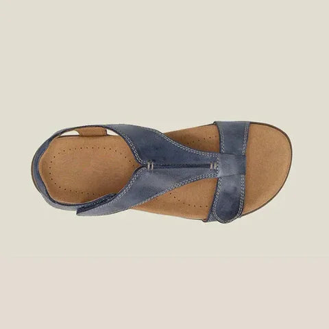 Dame sandal med T-rem, justerbare velcroremme og formet fodseng