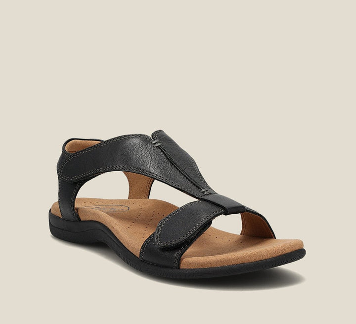 Dame sandal med T-rem, justerbare velcroremme og formet fodseng