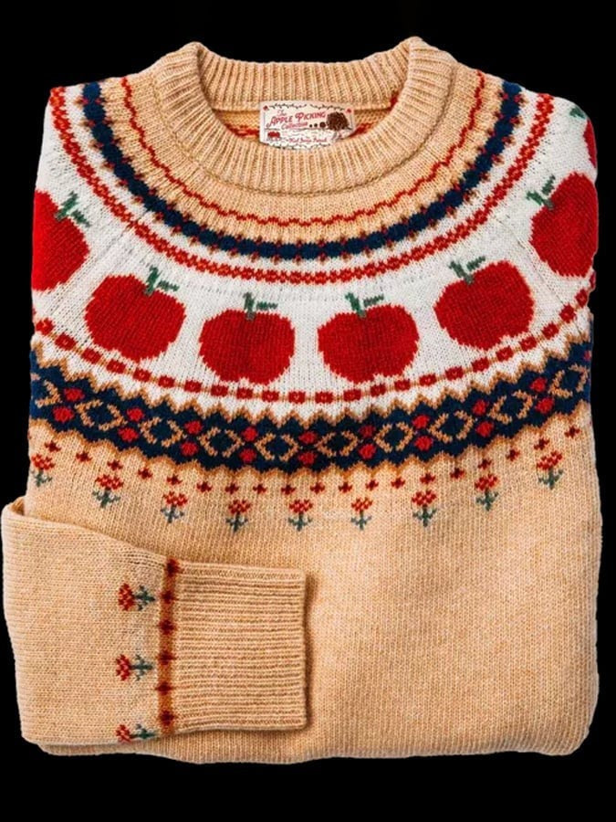 Dame striktrøje med Fair Isle-mønster, rund hals og lange ærmer