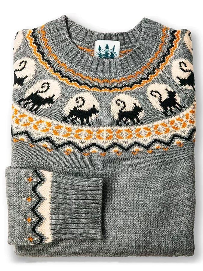Dame striktrøje med Fair Isle-mønster, rund hals og lange ærmer