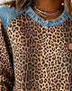 Damesweatshirt med leopardmønster og blå kontrastdetaljer