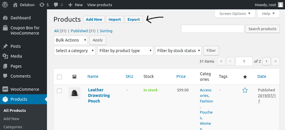 Woocommerce Export Button
