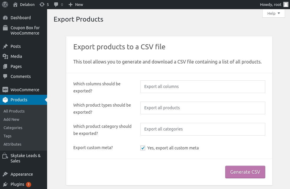 Woocommerce Export Page