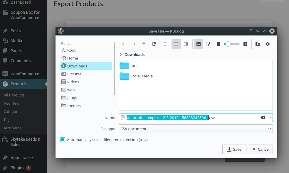 Save Woocommerce csv file